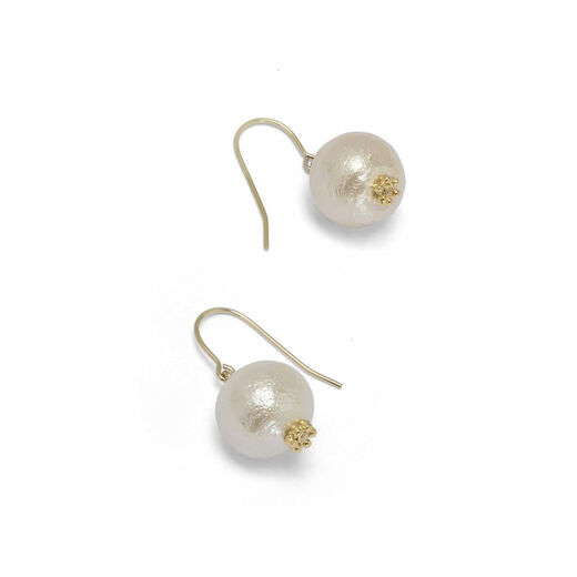 Single cotton pearl hook earrings by Anq